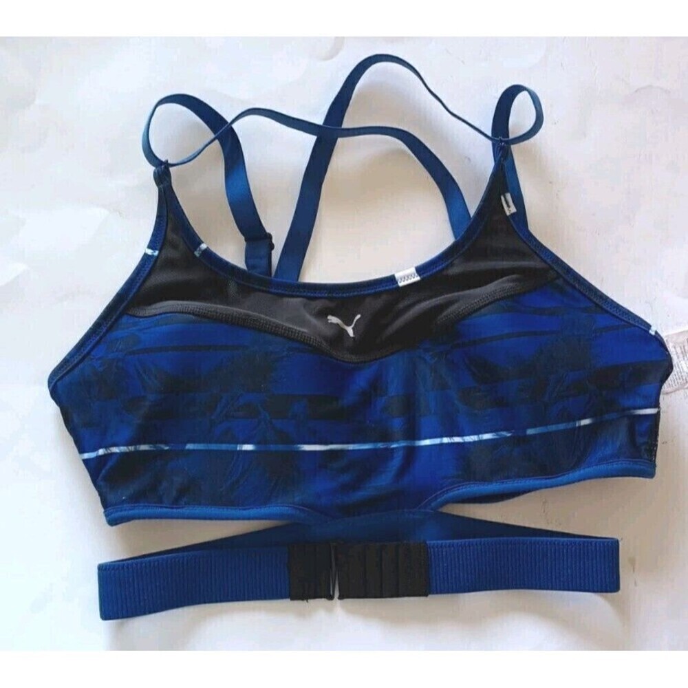 PUMA Sports Bra Size Medium Powershape Future Mid Impact Black Blue Strappy - Picture 4 of 13